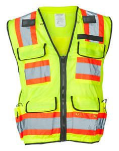 Flame Resistant Surveyor Safety Vest With Lime Polyester Mesh And Black Binding