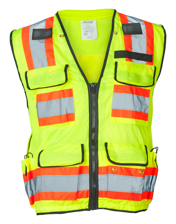 Flame Resistant Surveyor Safety Vest With Lime Polyester Mesh And Black Binding