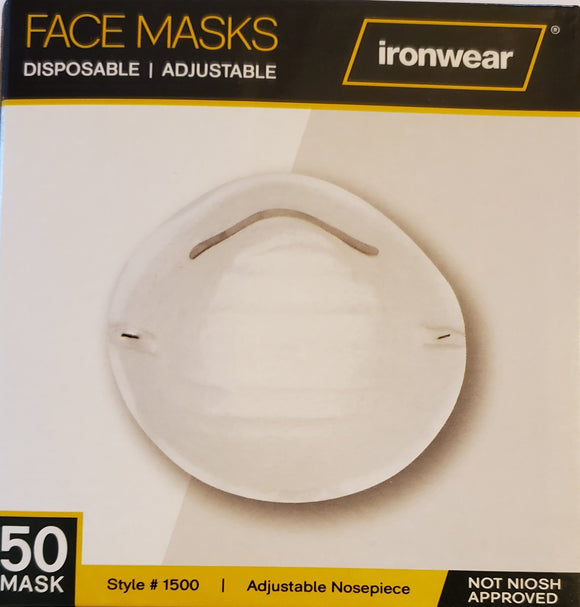 Ironwear Disposable face mask with head straps and adjustable nose bridge Box of