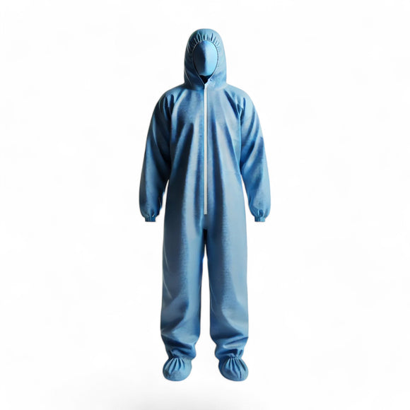 (25/case) Flame Retardant Disposable Coveralls Attached Hood & Elastic Wrists