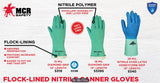MCR Safety 5319 Nitri-Chem Flock Lined Green Nitrile Gloves Economy Grade