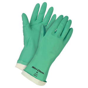 MCR Safety 5319 Nitri-Chem Flock Lined Green Nitrile Gloves Economy Grade