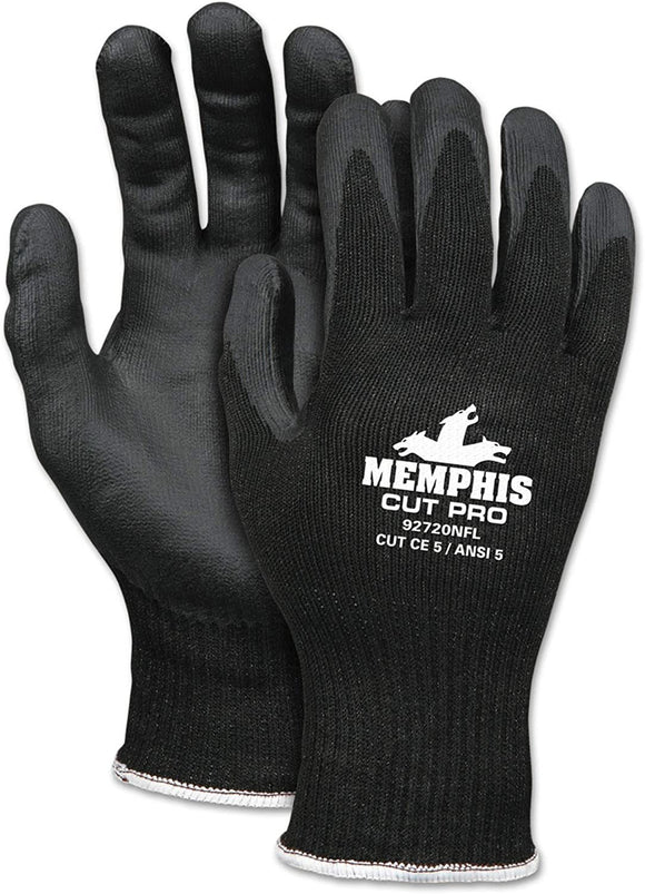 MCR Safety 92720NFL Memphis Cut Pro Gloves, 10 Gauge Black HPPE, Black Nitrile F