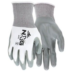 MCR Safety NXG Work Gloves 13 Gauge White Nylon Shell Gray Nitrile (12 Pairs)