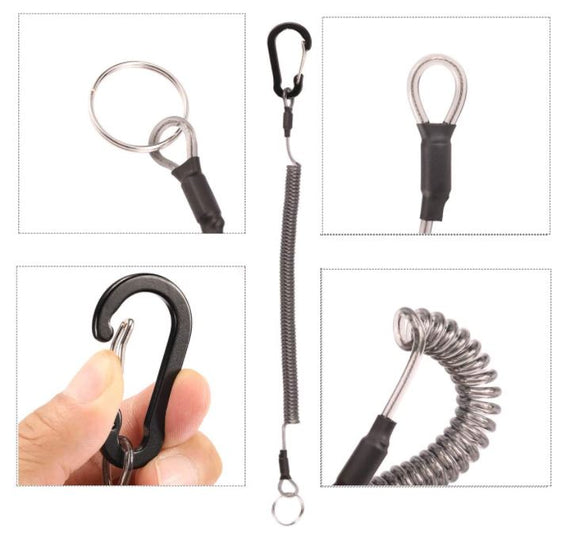 1 Coiled Lanyard Safety Rope Retractable Tether With Carabiner