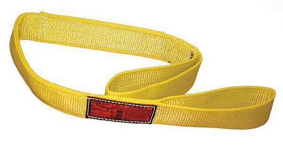 Synthetic Web Sling, Flat Eye and Eye, 16 ft L, 2 in W, Nylon, Yellow