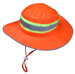 MCR Safety HVH100 Boonie Hat, High-Vis orange mesh, solid brim,2" Lime/Silver re