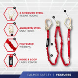 Palmer Safety L122233  Lanyard 6 FT.  with Internal Shock Absorber, Rebar Hooks,