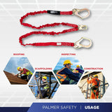 Palmer Safety L122233  Lanyard 6 FT.  with Internal Shock Absorber, Rebar Hooks,