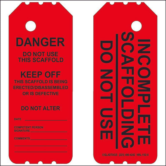 Red Laminated Scaffolding Tag   (QTY-10 per Pack) DANGER Do Not Use This Scaffol