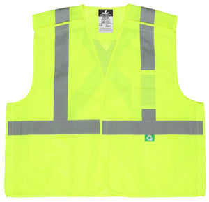 MCR Safety RXCL2ML Hi-Visibility Recycled Safety Vest ANSI 107 Type R, Class 2 M