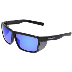 Pair MCR SAFETY Swagger SR218BZ Black Safety Glasses Blue Diamond Mirror Polariz