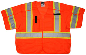 MCR Safety SURVCL3O Vest, Surveyor Class 3, Break away, 3" Silver/Lime reflectiv