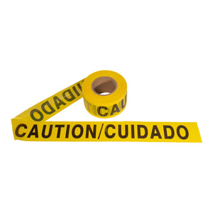 Cordova Barricade Tape, 3 in. x 1000 ft. Roll, Yellow, "CAUTION/CUIDADO"