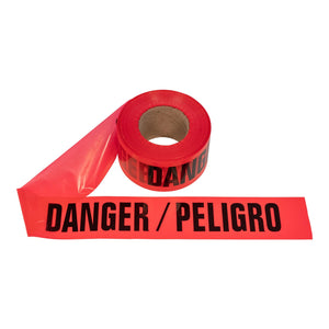 Cordova Hazard Warning Barricade Tape, 3 in. x 1000 ft. Roll, Red, "DANGER/PELIG