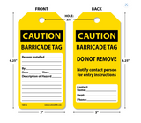 100 Pack "Caution Barricade TAG" 100 Tags by-The-Roll, OSHA Compliant Tags