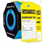 100 Pack "Caution Barricade TAG" 100 Tags by-The-Roll, OSHA Compliant Tags