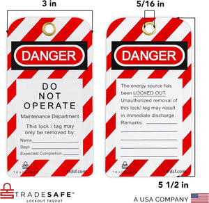 Lockout Tagout Tags - 25 Danger Do Not Operate Tags with 25 Zip Ties