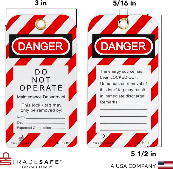 Lockout Tagout Tags - 25 Danger Do Not Operate Tags with 25 Zip Ties