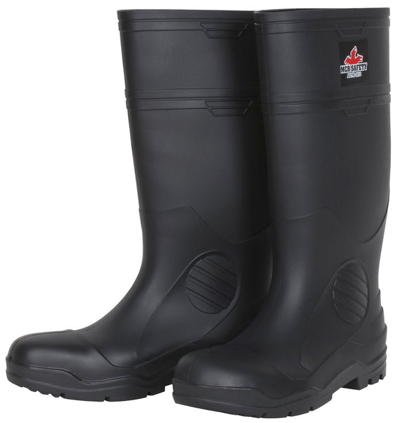 MCR Safety VBS120 Boots, 16 Inch Black PVC with Steel Toe, Cleated Sole and Poly