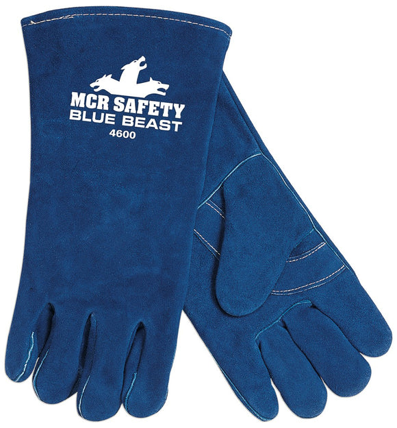 MCR Safety 4600 Blue Beast Leather Welding Work Gloves Jersey Lined Select Side Split Leather Reinforced Palm and Thumb Strap, Wing thumb