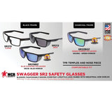 MCR SAFETY SWAGGER SR210 BLACK SAFETY GLASSES CLEAR LENSES TPR NOSE PAD AND TEMPLE ENDS DETACHABLE SIDE SHIELDS